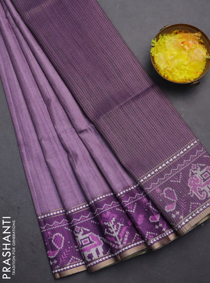 Semi tussar saree mild purple and purple with plain body and patola printed border