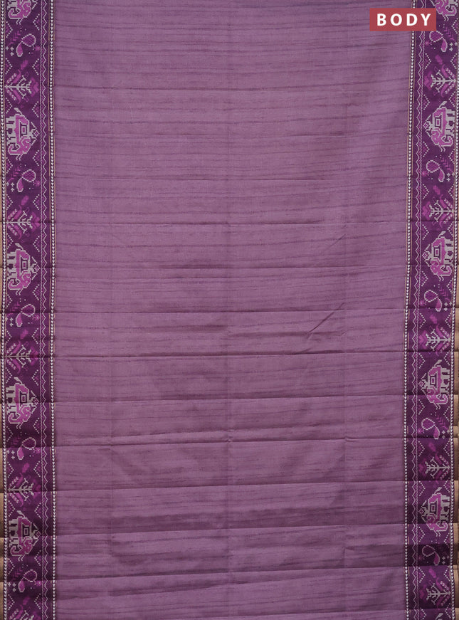 Semi tussar saree mild purple and purple with plain body and patola printed border