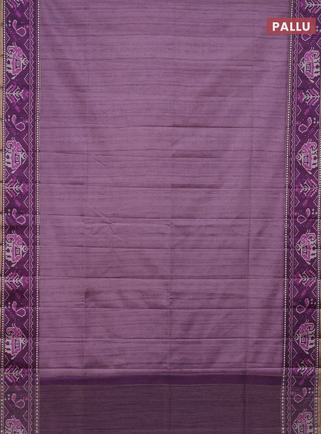Semi tussar saree mild purple and purple with plain body and patola printed border