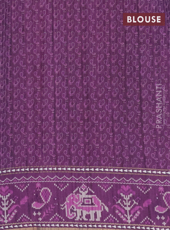 Semi tussar saree mild purple and purple with plain body and patola printed border