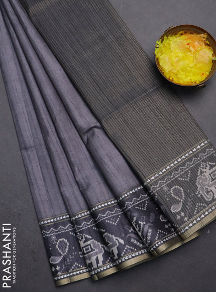 Semi tussar saree grey and dark grey with plain body and patola printed border