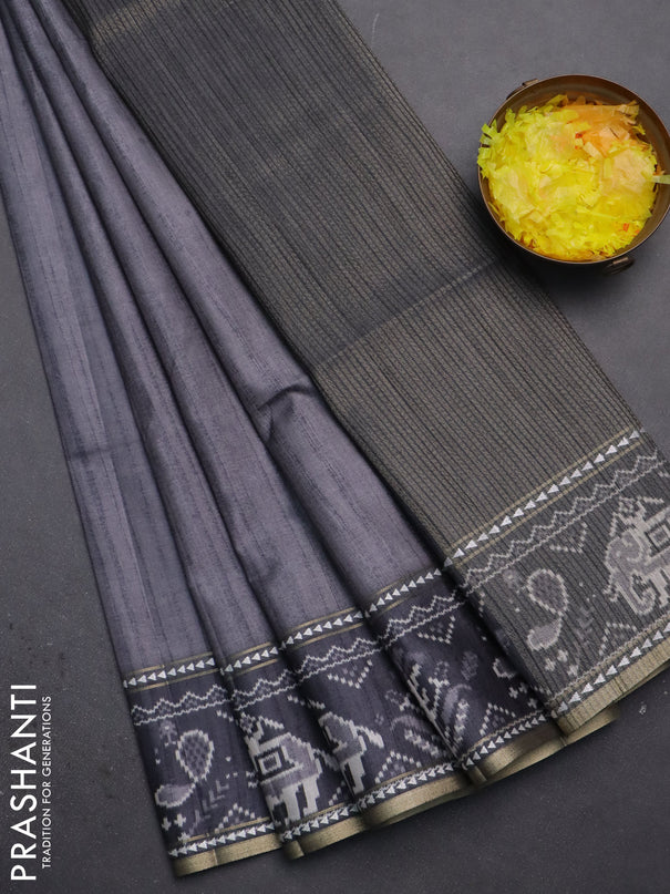 Semi tussar saree grey and dark grey with plain body and patola printed border