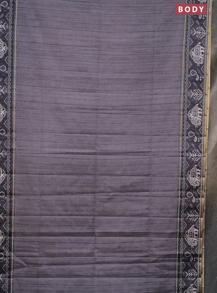 Semi tussar saree grey and dark grey with plain body and patola printed border