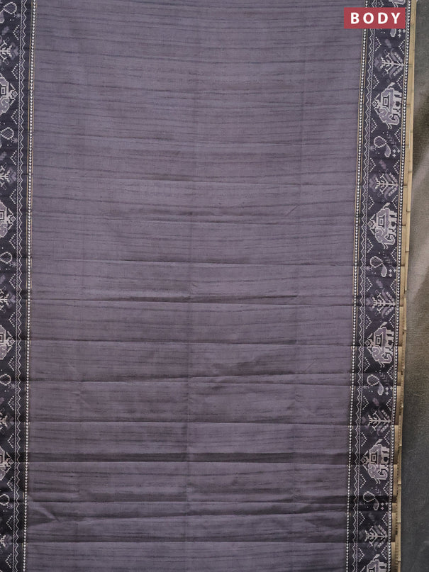 Semi tussar saree grey and dark grey with plain body and patola printed border