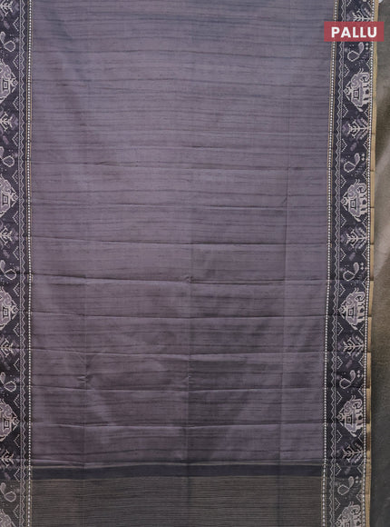 Semi tussar saree grey and dark grey with plain body and patola printed border