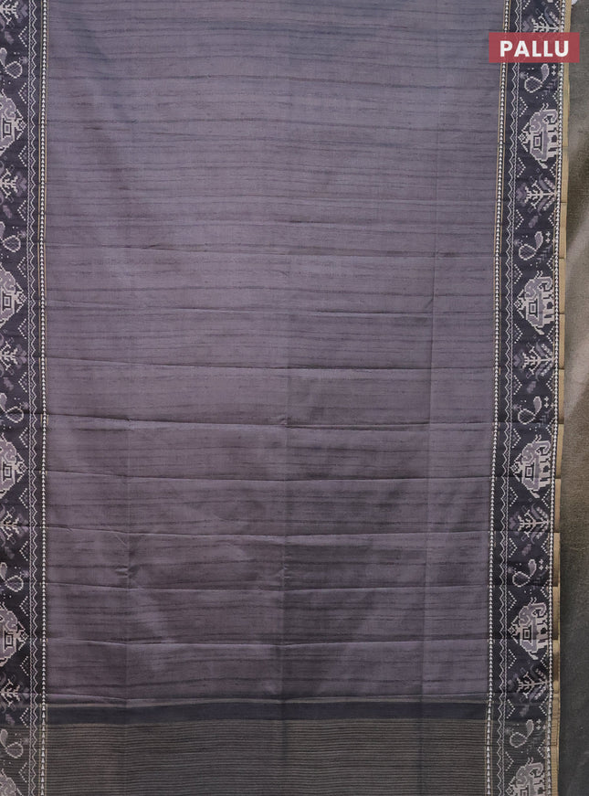 Semi tussar saree grey and dark grey with plain body and patola printed border