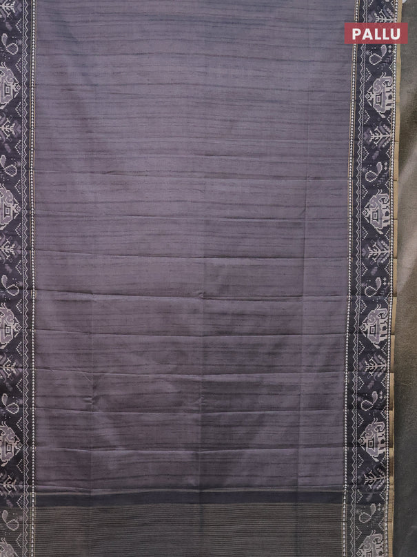 Semi tussar saree grey and dark grey with plain body and patola printed border