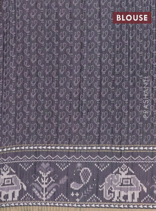 Semi tussar saree grey and dark grey with plain body and patola printed border