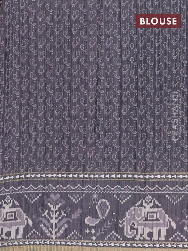 Semi tussar saree grey and dark grey with plain body and patola printed border