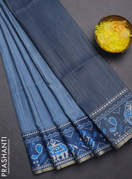 Semi tussar saree blue shade and blue with plain body and patola printed border