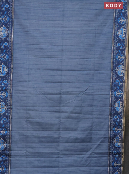 Semi tussar saree blue shade and blue with plain body and patola printed border