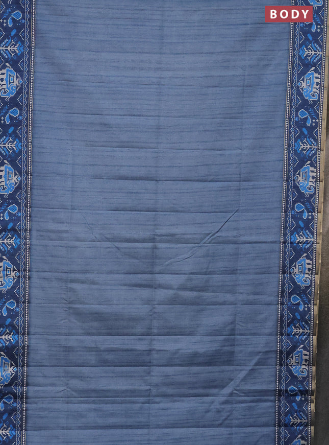 Semi tussar saree blue shade and blue with plain body and patola printed border