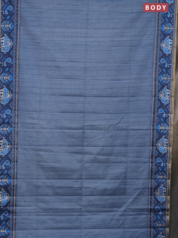 Semi tussar saree blue shade and blue with plain body and patola printed border