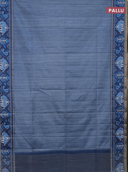 Semi tussar saree blue shade and blue with plain body and patola printed border