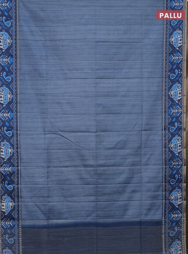 Semi tussar saree blue shade and blue with plain body and patola printed border
