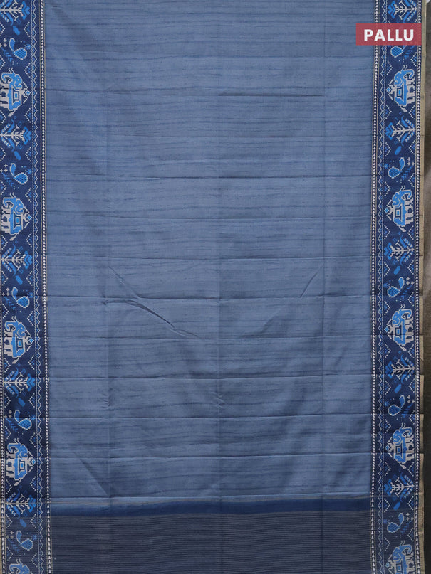 Semi tussar saree blue shade and blue with plain body and patola printed border
