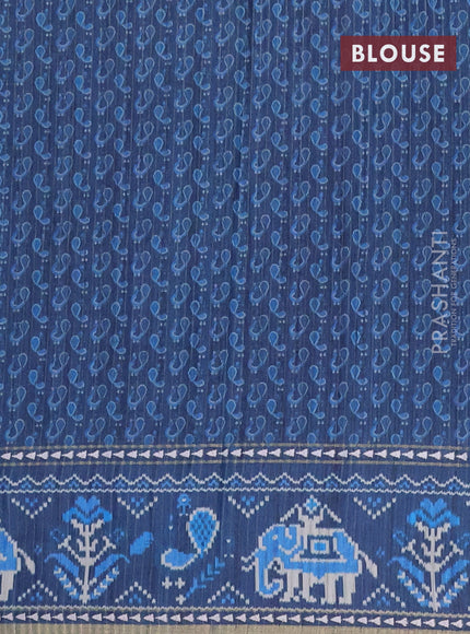 Semi tussar saree blue shade and blue with plain body and patola printed border