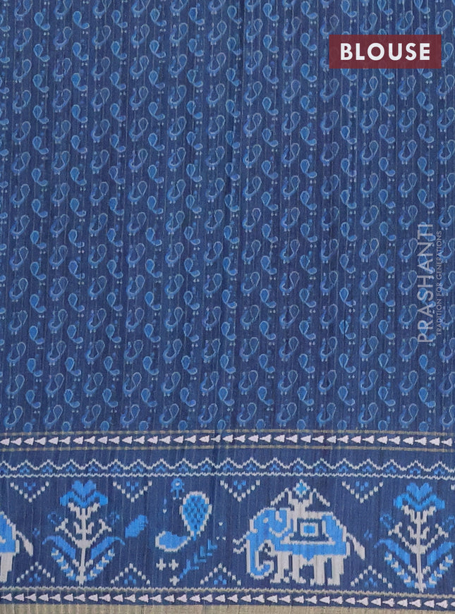 Semi tussar saree blue shade and blue with plain body and patola printed border