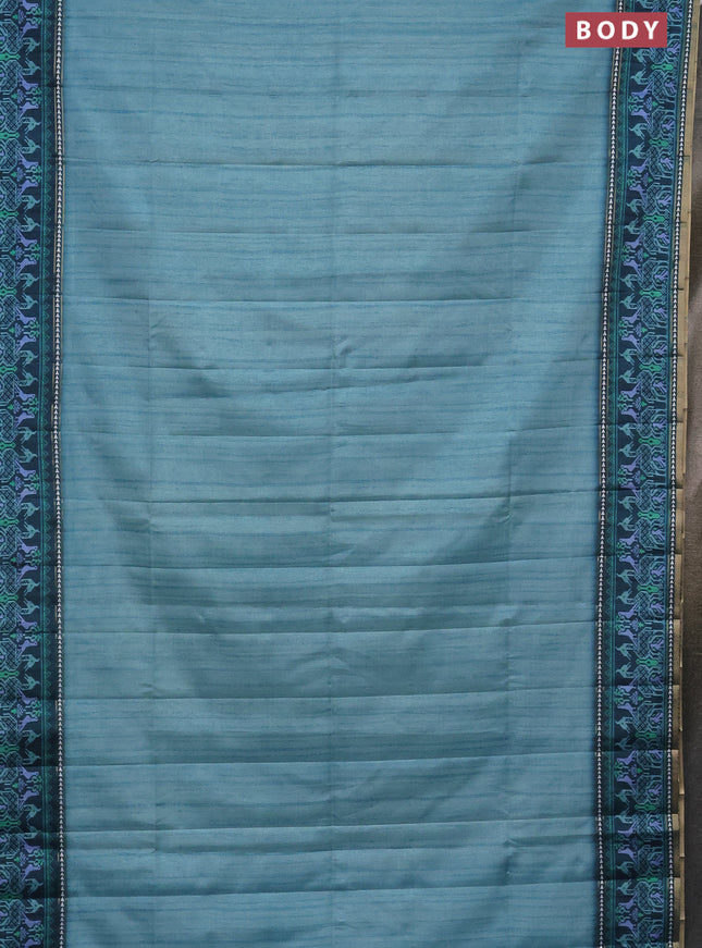 Semi tussar saree teal blue and peacock blue with plain body and patola printed border