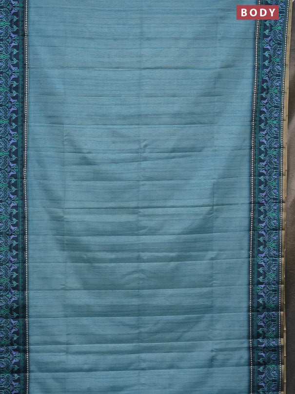 Semi tussar saree teal blue and peacock blue with plain body and patola printed border