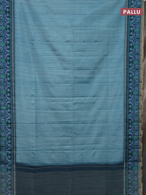 Semi tussar saree teal blue and peacock blue with plain body and patola printed border