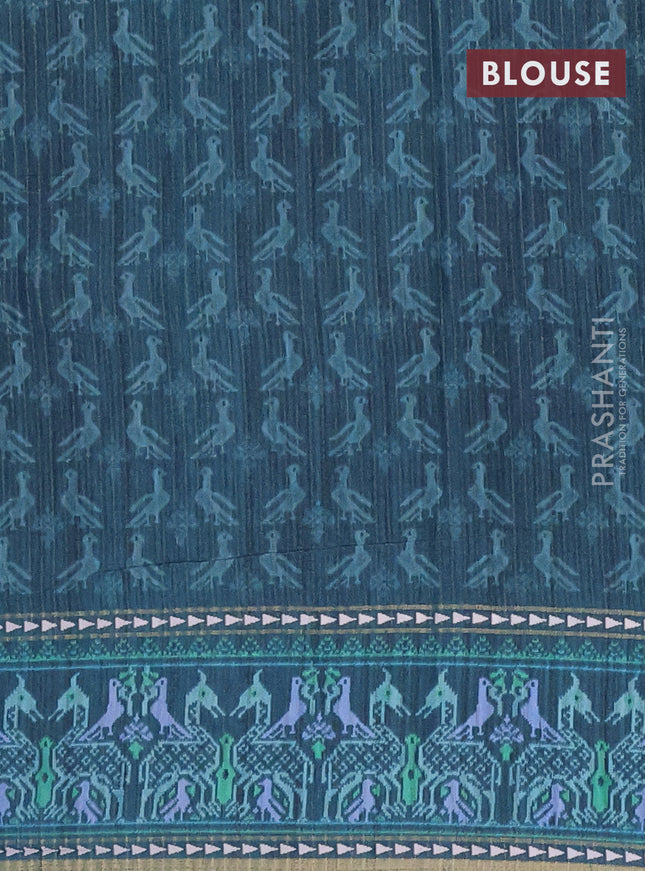 Semi tussar saree teal blue and peacock blue with plain body and patola printed border