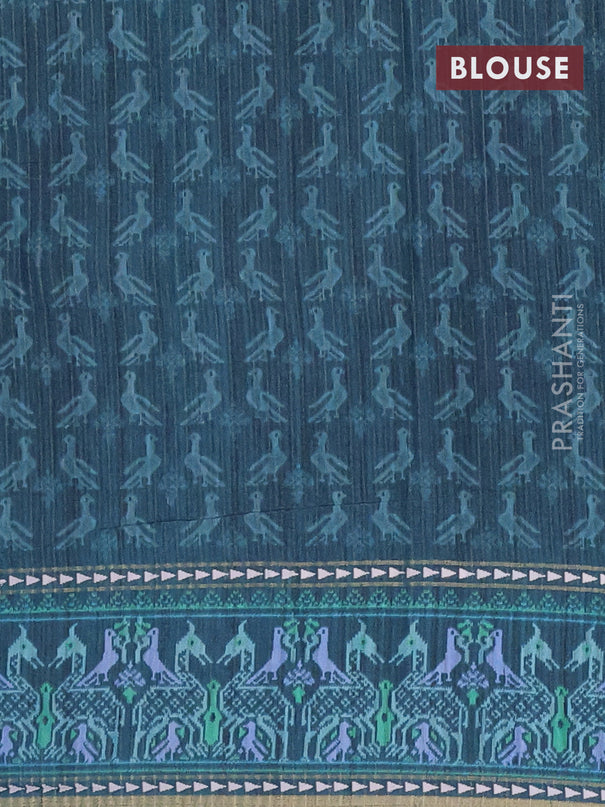 Semi tussar saree teal blue and peacock blue with plain body and patola printed border
