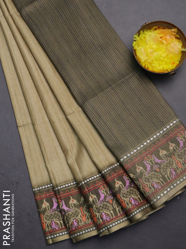 Semi tussar saree elaichi green and sap green with plain body and patola printed border