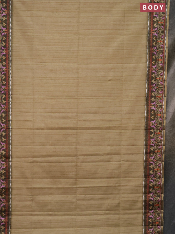 Semi tussar saree elaichi green and sap green with plain body and patola printed border