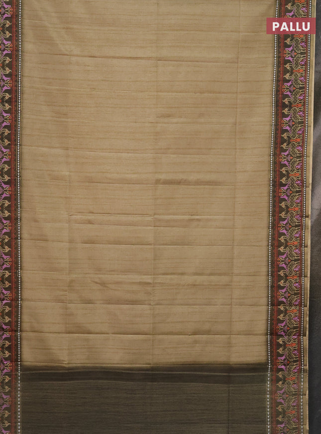 Semi tussar saree elaichi green and sap green with plain body and patola printed border