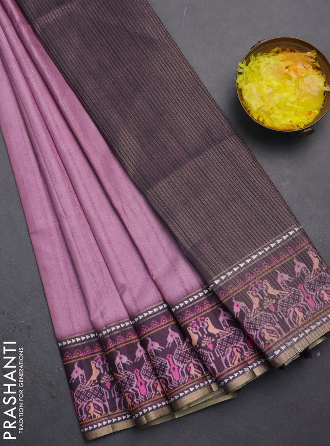 Semi tussar saree mauve pink and wine shade with plain body and patola printed border
