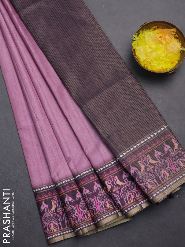 Semi tussar saree mauve pink and wine shade with plain body and patola printed border