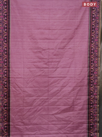 Semi tussar saree mauve pink and wine shade with plain body and patola printed border
