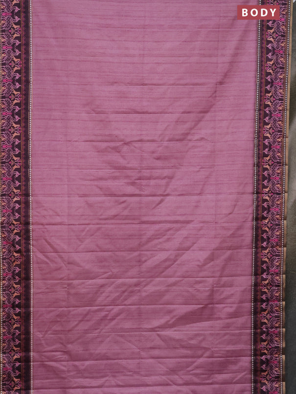 Semi tussar saree mauve pink and wine shade with plain body and patola printed border
