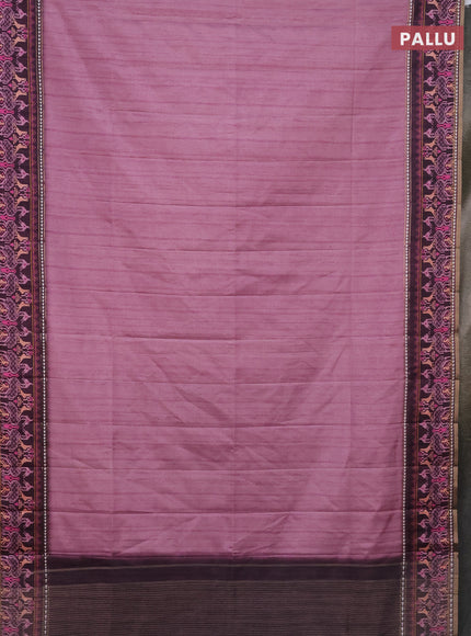 Semi tussar saree mauve pink and wine shade with plain body and patola printed border