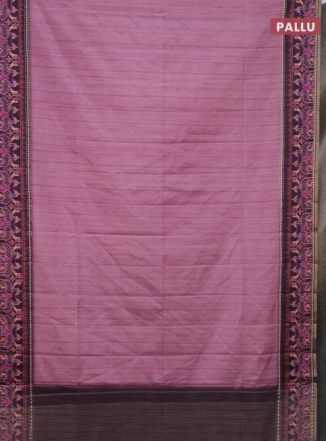 Semi tussar saree mauve pink and wine shade with plain body and patola printed border