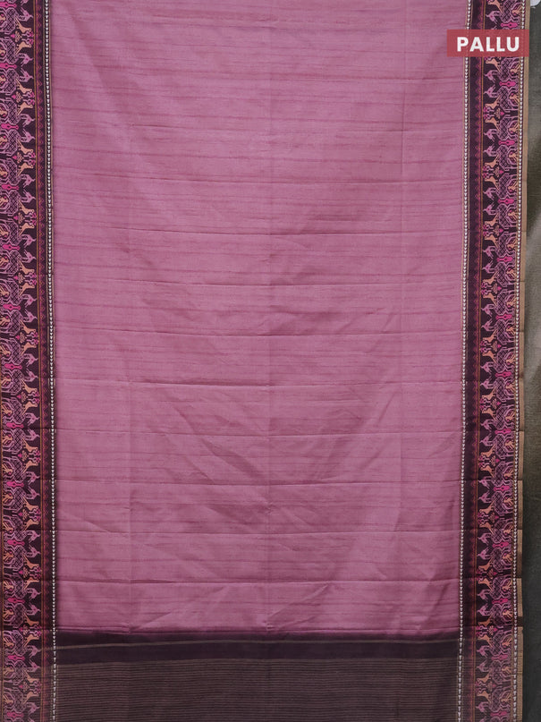 Semi tussar saree mauve pink and wine shade with plain body and patola printed border