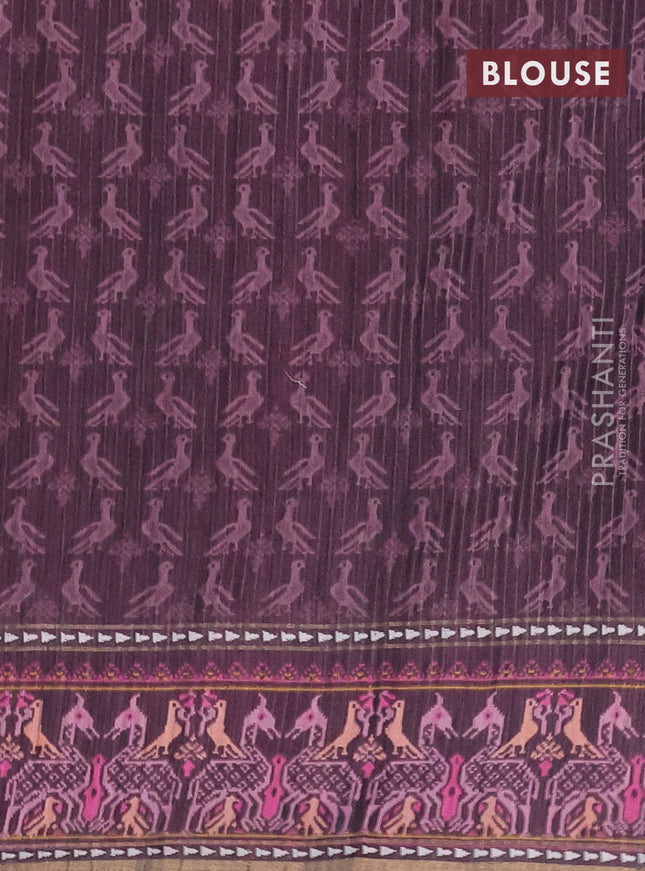 Semi tussar saree mauve pink and wine shade with plain body and patola printed border