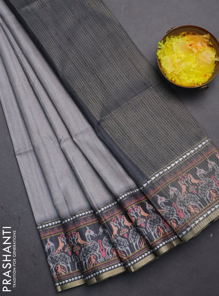 Semi tussar saree grey and dark grey with plain body and patola printed border