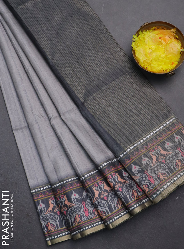 Semi tussar saree grey and dark grey with plain body and patola printed border