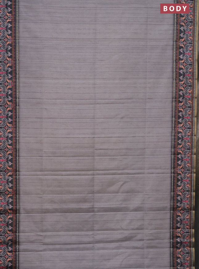 Semi tussar saree grey and dark grey with plain body and patola printed border