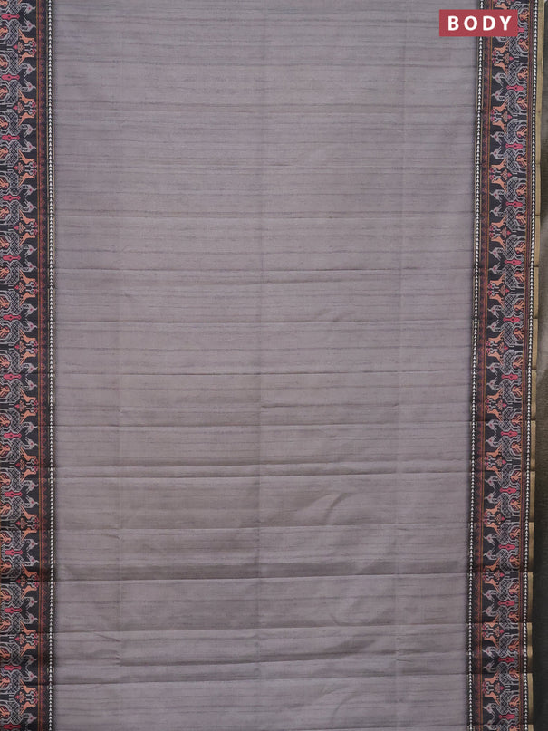 Semi tussar saree grey and dark grey with plain body and patola printed border