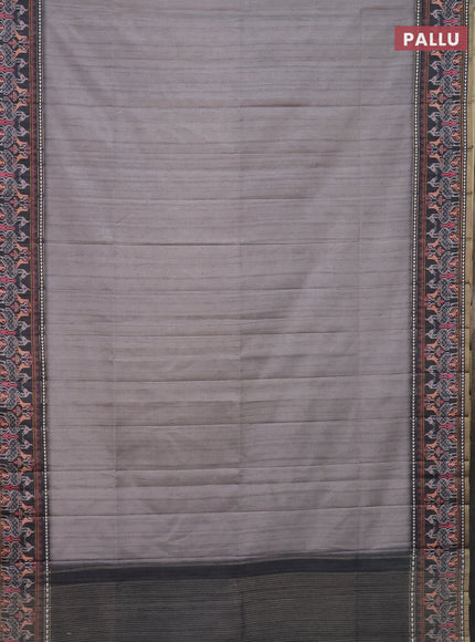 Semi tussar saree grey and dark grey with plain body and patola printed border