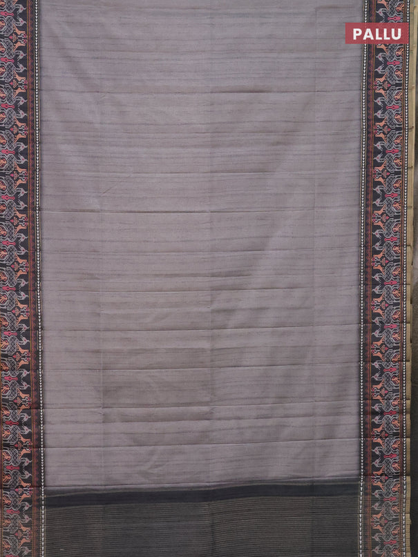 Semi tussar saree grey and dark grey with plain body and patola printed border