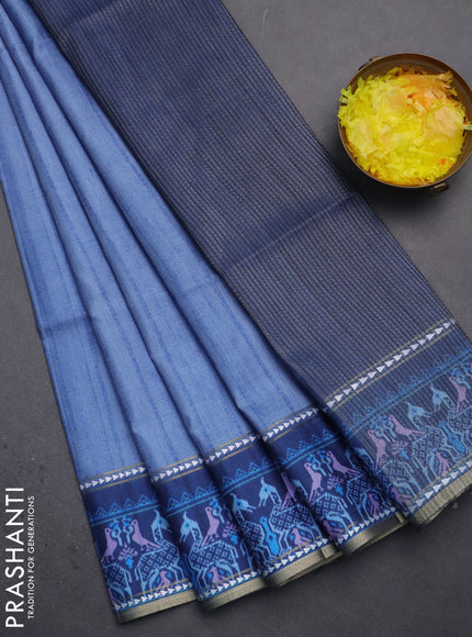 Semi tussar saree blue shade and blue with plain body and patola printed border