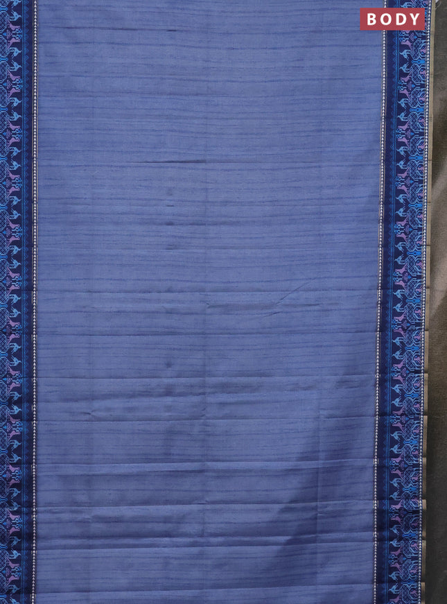 Semi tussar saree blue shade and blue with plain body and patola printed border