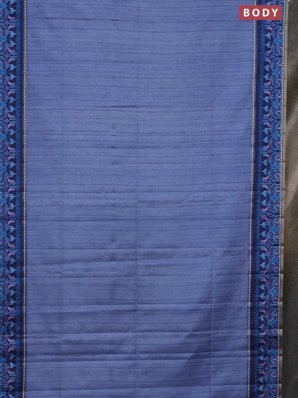 Semi tussar saree blue shade and blue with plain body and patola printed border