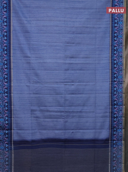 Semi tussar saree blue shade and blue with plain body and patola printed border