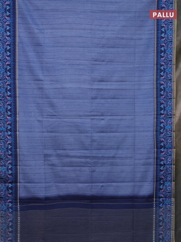 Semi tussar saree blue shade and blue with plain body and patola printed border