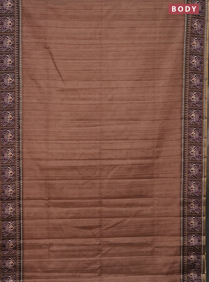 Semi tussar saree sandal and brown with plain body and patola printed border